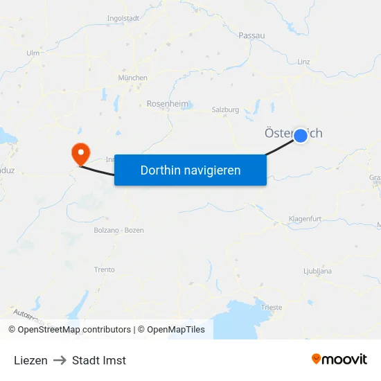 Liezen to Stadt Imst map