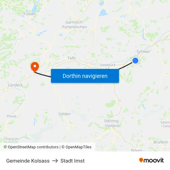 Gemeinde Kolsass to Stadt Imst map