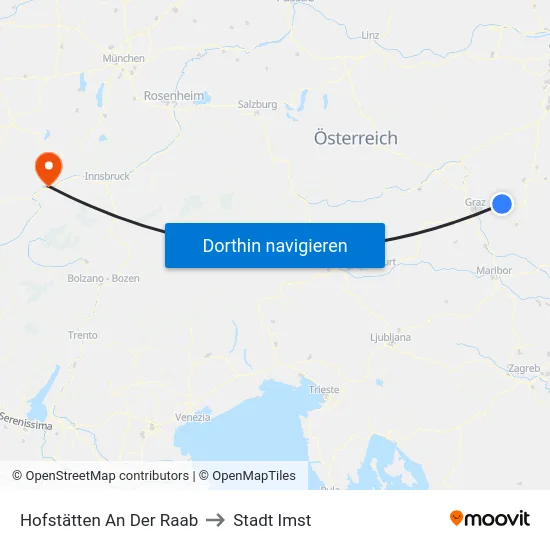 Hofstätten An Der Raab to Stadt Imst map