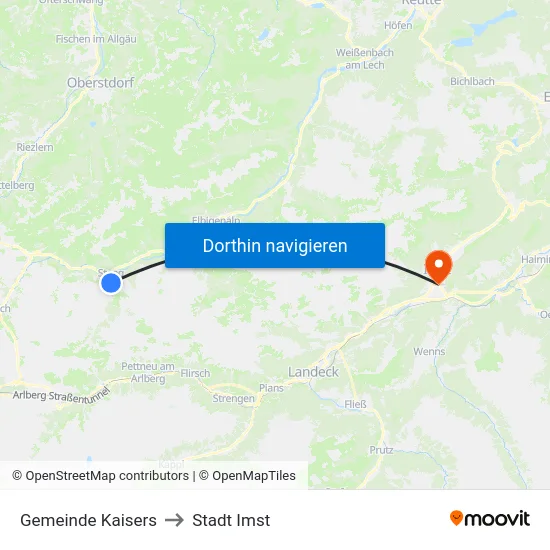 Gemeinde Kaisers to Stadt Imst map