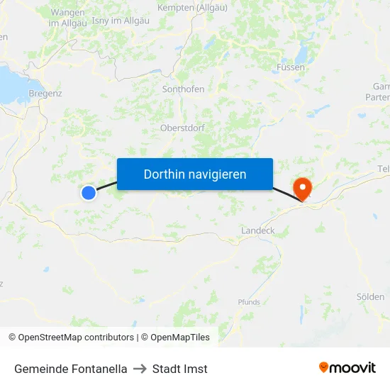Gemeinde Fontanella to Stadt Imst map
