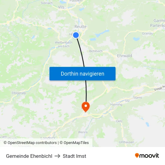 Gemeinde Ehenbichl to Stadt Imst map