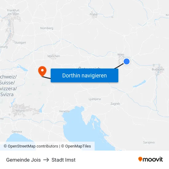 Gemeinde Jois to Stadt Imst map