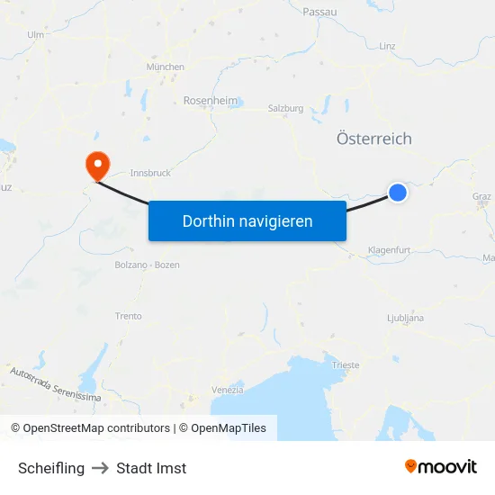 Scheifling to Stadt Imst map