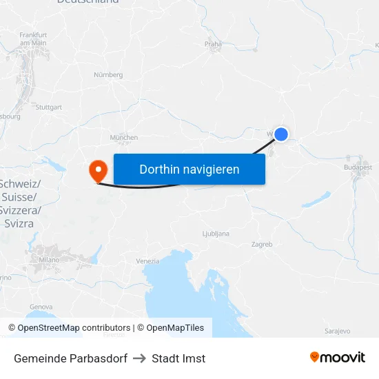 Gemeinde Parbasdorf to Stadt Imst map