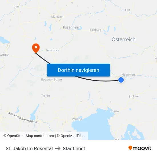 St. Jakob Im Rosental to Stadt Imst map