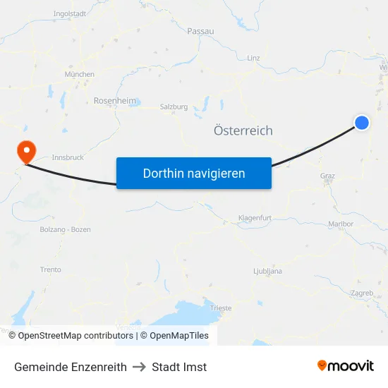 Gemeinde Enzenreith to Stadt Imst map