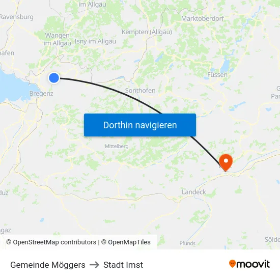 Gemeinde Möggers to Stadt Imst map