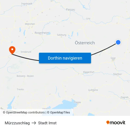Mürzzuschlag to Stadt Imst map