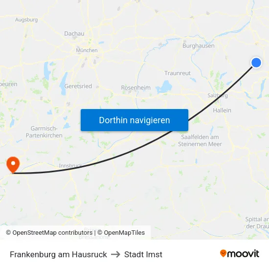 Frankenburg am Hausruck to Stadt Imst map