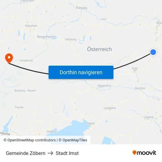 Gemeinde Zöbern to Stadt Imst map