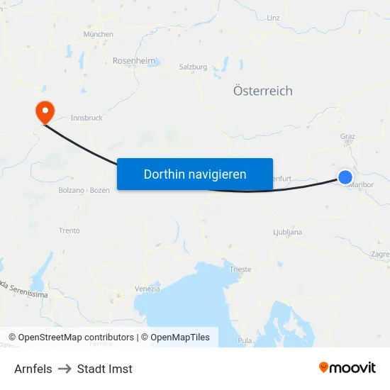 Arnfels to Stadt Imst map