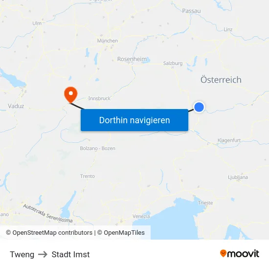 Tweng to Stadt Imst map