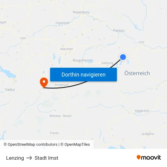 Lenzing to Stadt Imst map