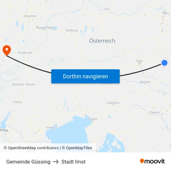 Gemeinde Güssing to Stadt Imst map