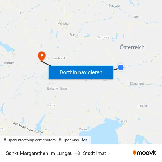 Sankt Margarethen Im Lungau to Stadt Imst map