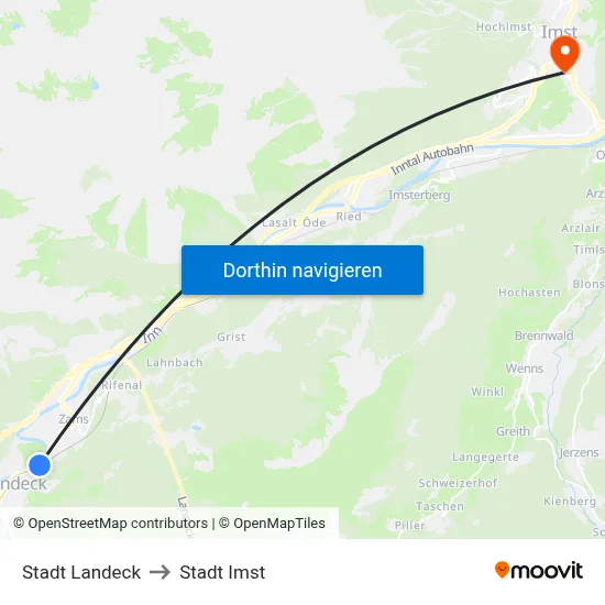 Stadt Landeck to Stadt Imst map