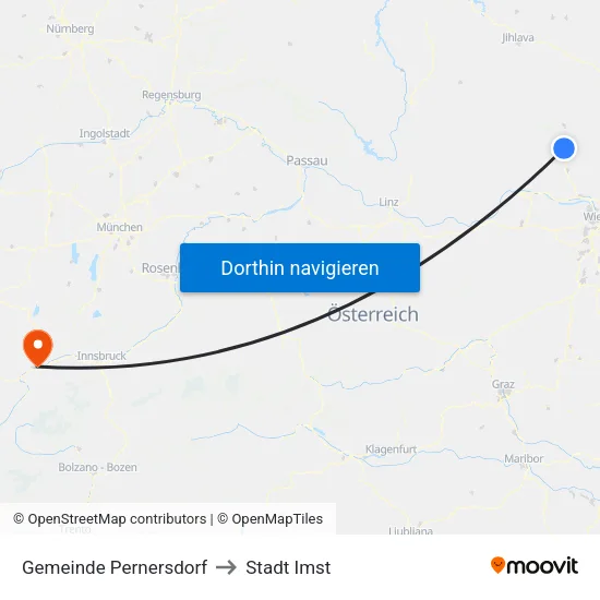Gemeinde Pernersdorf to Stadt Imst map