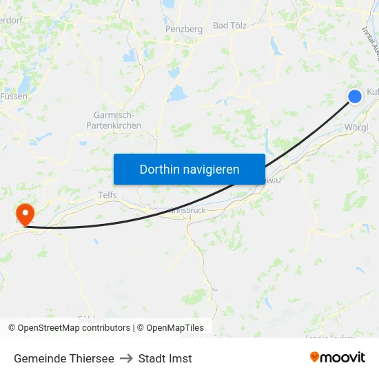 Gemeinde Thiersee to Stadt Imst map