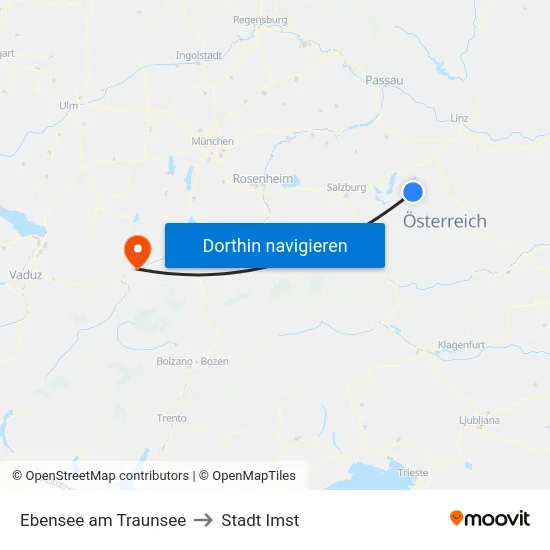 Ebensee am Traunsee to Stadt Imst map