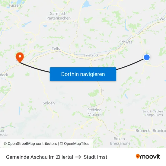 Gemeinde Aschau Im Zillertal to Stadt Imst map