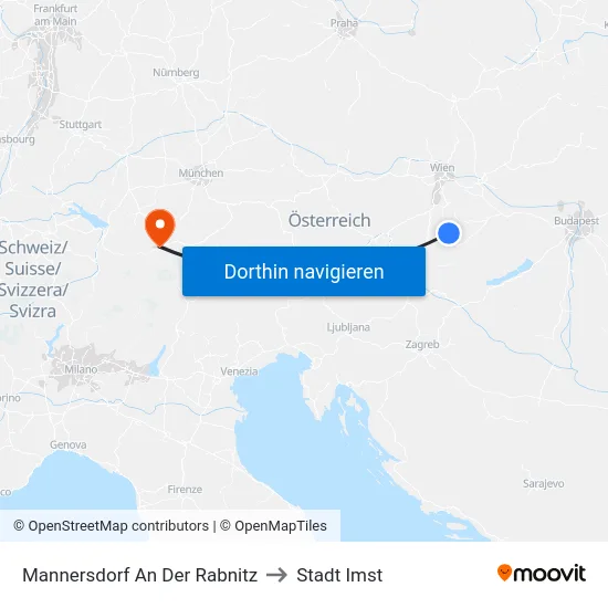 Mannersdorf An Der Rabnitz to Stadt Imst map