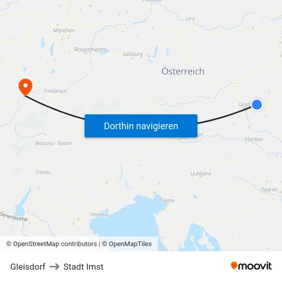 Gleisdorf to Stadt Imst map