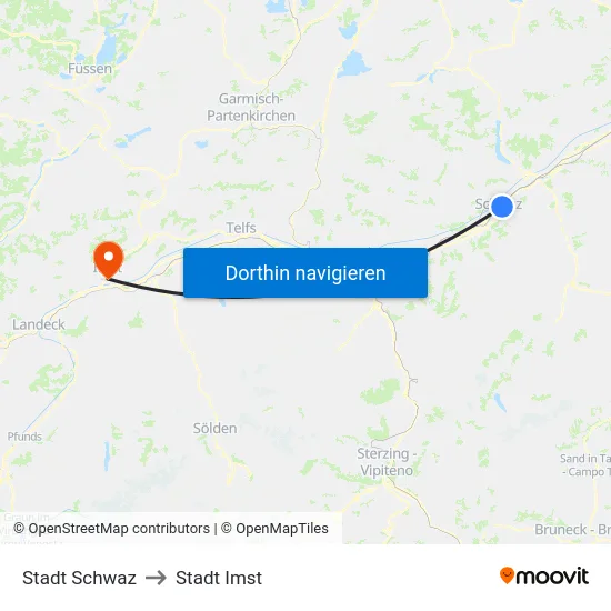 Stadt Schwaz to Stadt Imst map
