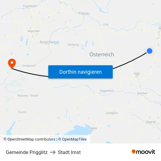 Gemeinde Prigglitz to Stadt Imst map