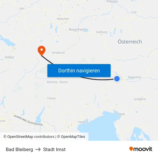 Bad Bleiberg to Stadt Imst map