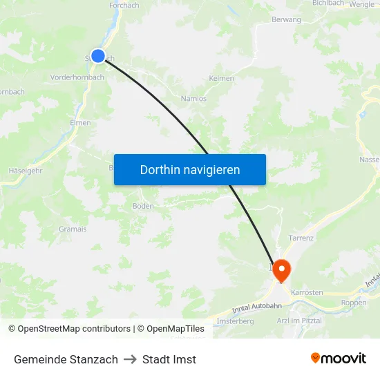 Gemeinde Stanzach to Stadt Imst map