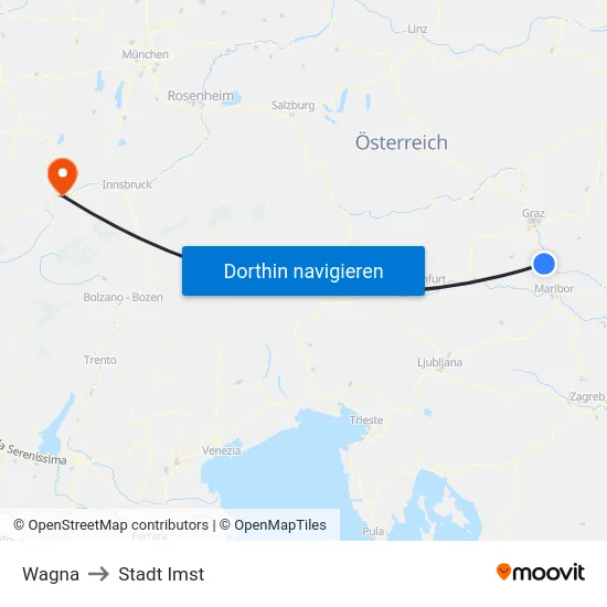 Wagna to Stadt Imst map