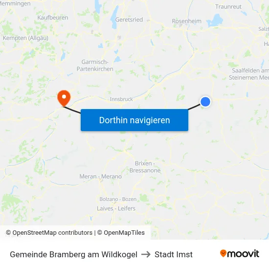 Gemeinde Bramberg am Wildkogel to Stadt Imst map