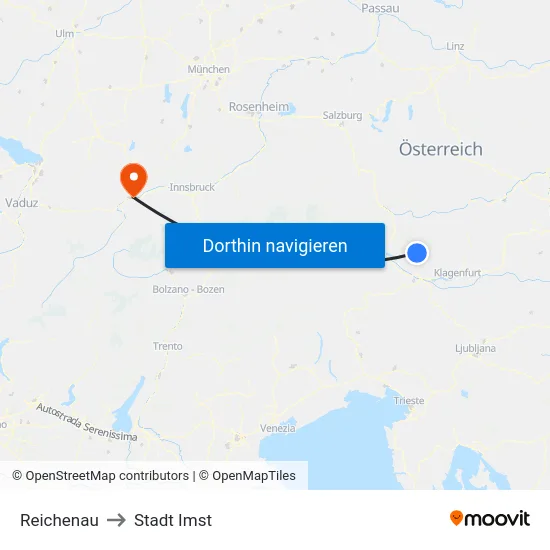 Reichenau to Stadt Imst map