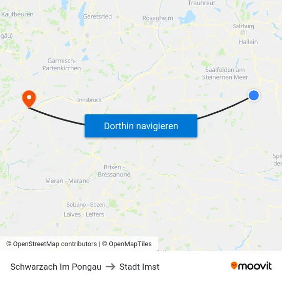 Schwarzach Im Pongau to Stadt Imst map