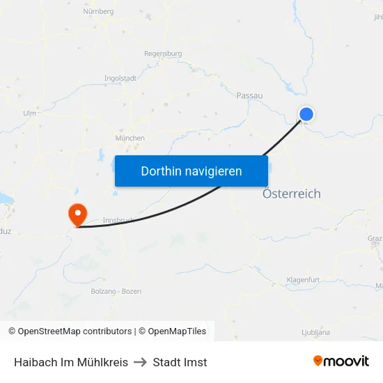 Haibach Im Mühlkreis to Stadt Imst map