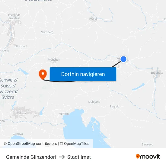 Gemeinde Glinzendorf to Stadt Imst map