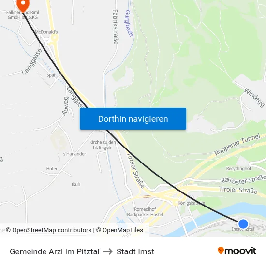 Gemeinde Arzl Im Pitztal to Stadt Imst map