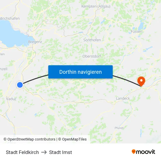 Stadt Feldkirch to Stadt Imst map