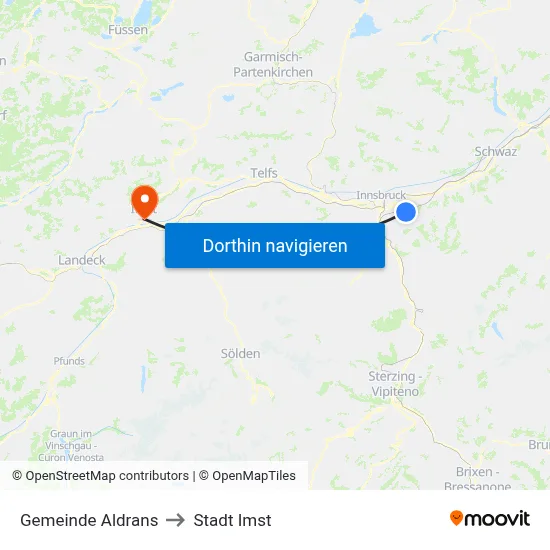 Gemeinde Aldrans to Stadt Imst map