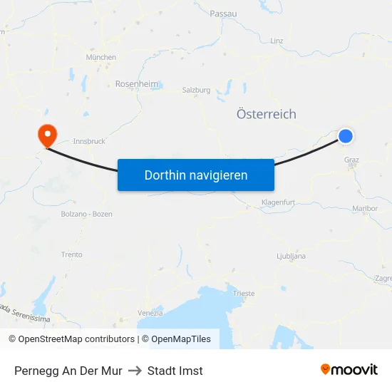 Pernegg An Der Mur to Stadt Imst map