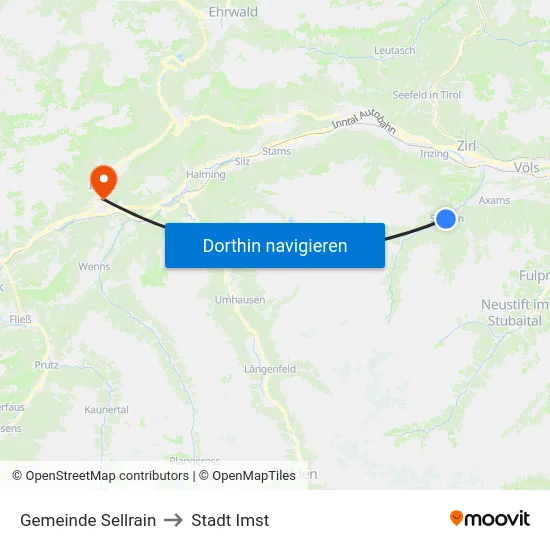 Gemeinde Sellrain to Stadt Imst map