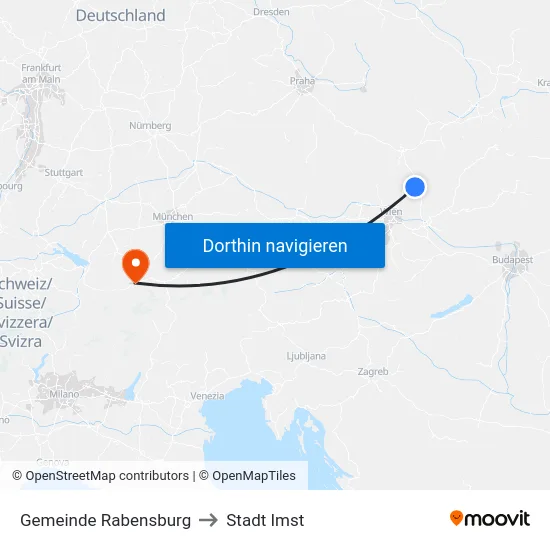 Gemeinde Rabensburg to Stadt Imst map