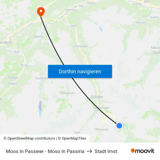 Moos In Passeier - Moso In Passiria to Stadt Imst map