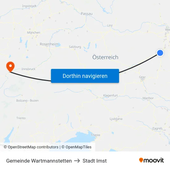 Gemeinde Wartmannstetten to Stadt Imst map