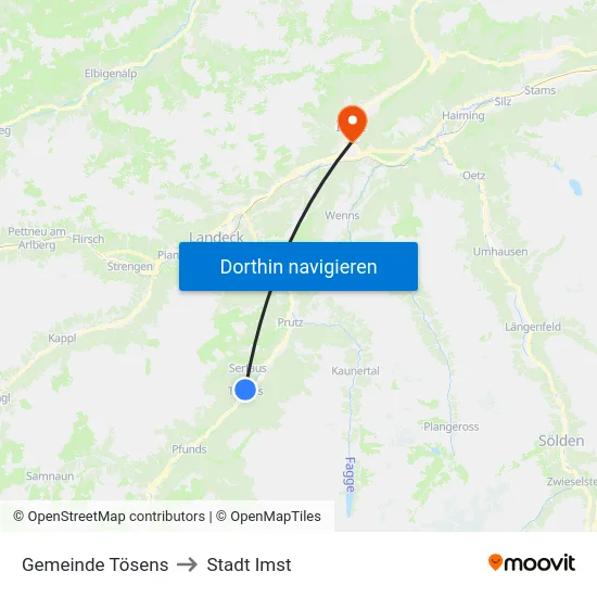 Gemeinde Tösens to Stadt Imst map