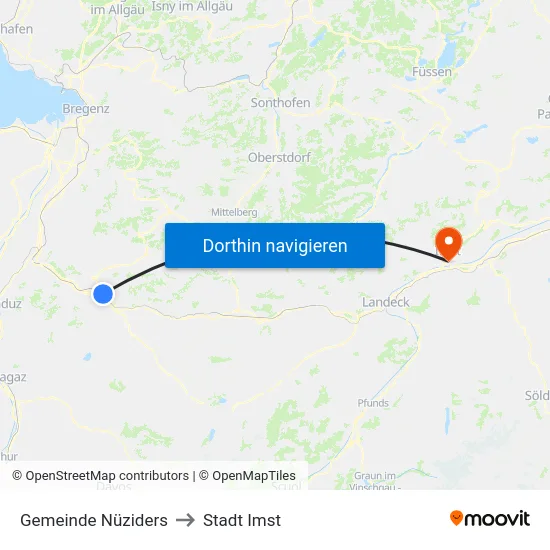 Gemeinde Nüziders to Stadt Imst map