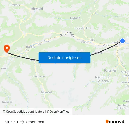 Mühlau to Stadt Imst map