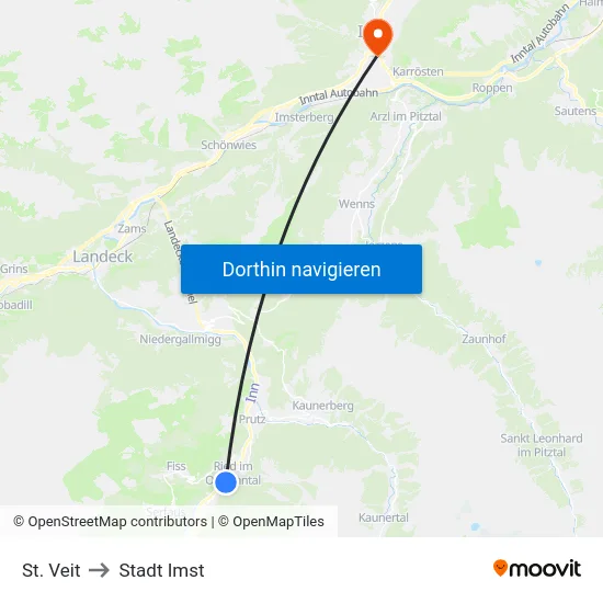 St. Veit to Stadt Imst map