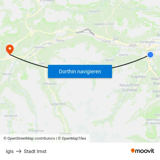 Igls to Stadt Imst map